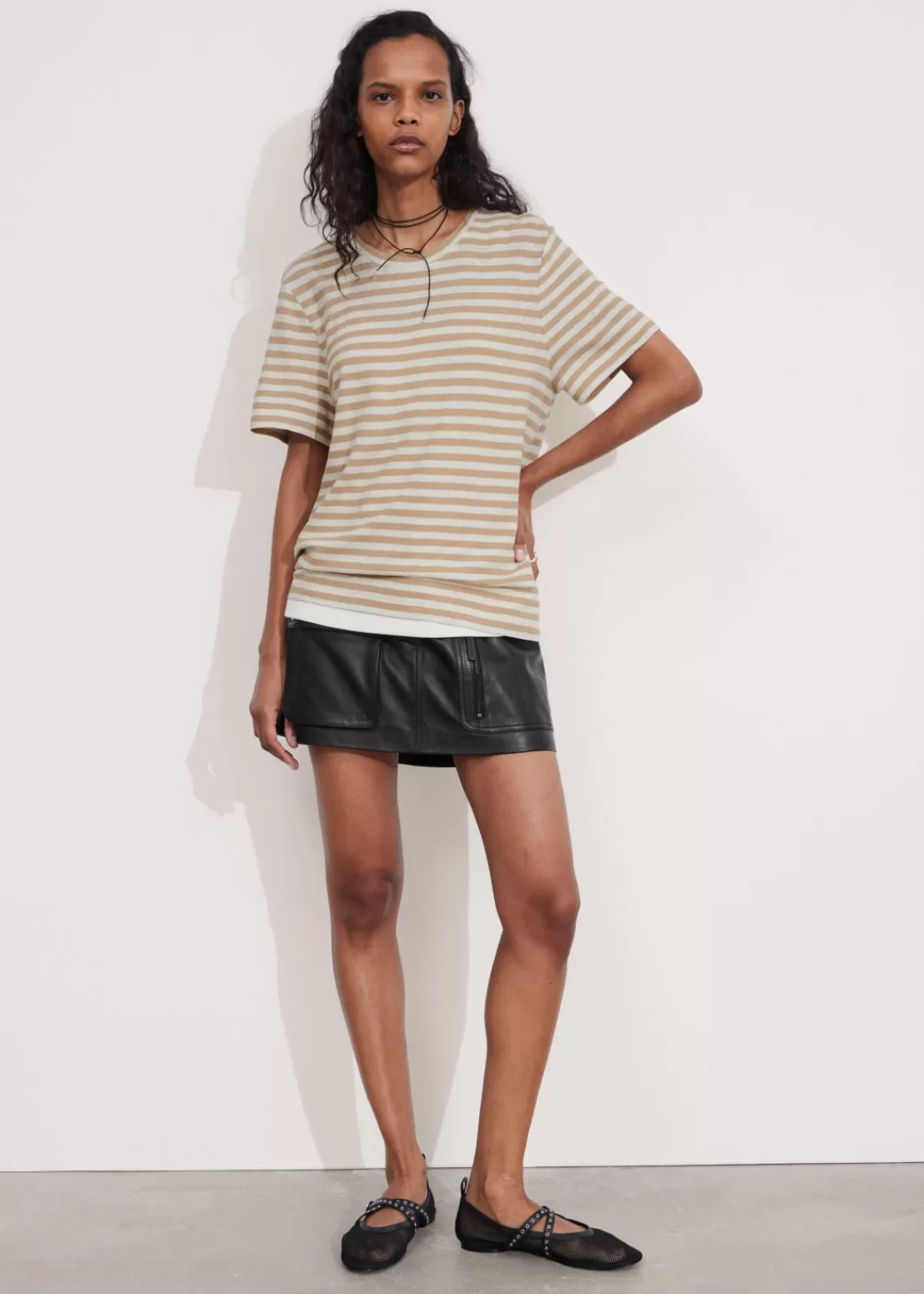 & Other Stories Tops | Linen-Blend T-Shirt Beige/Cream Stripes