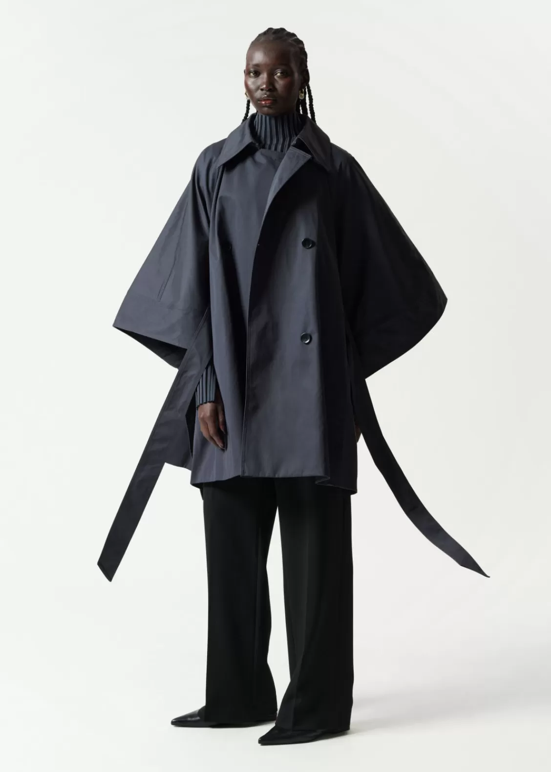 & Other Stories Outerwear | Oversized Trenchcoat Cape Navy