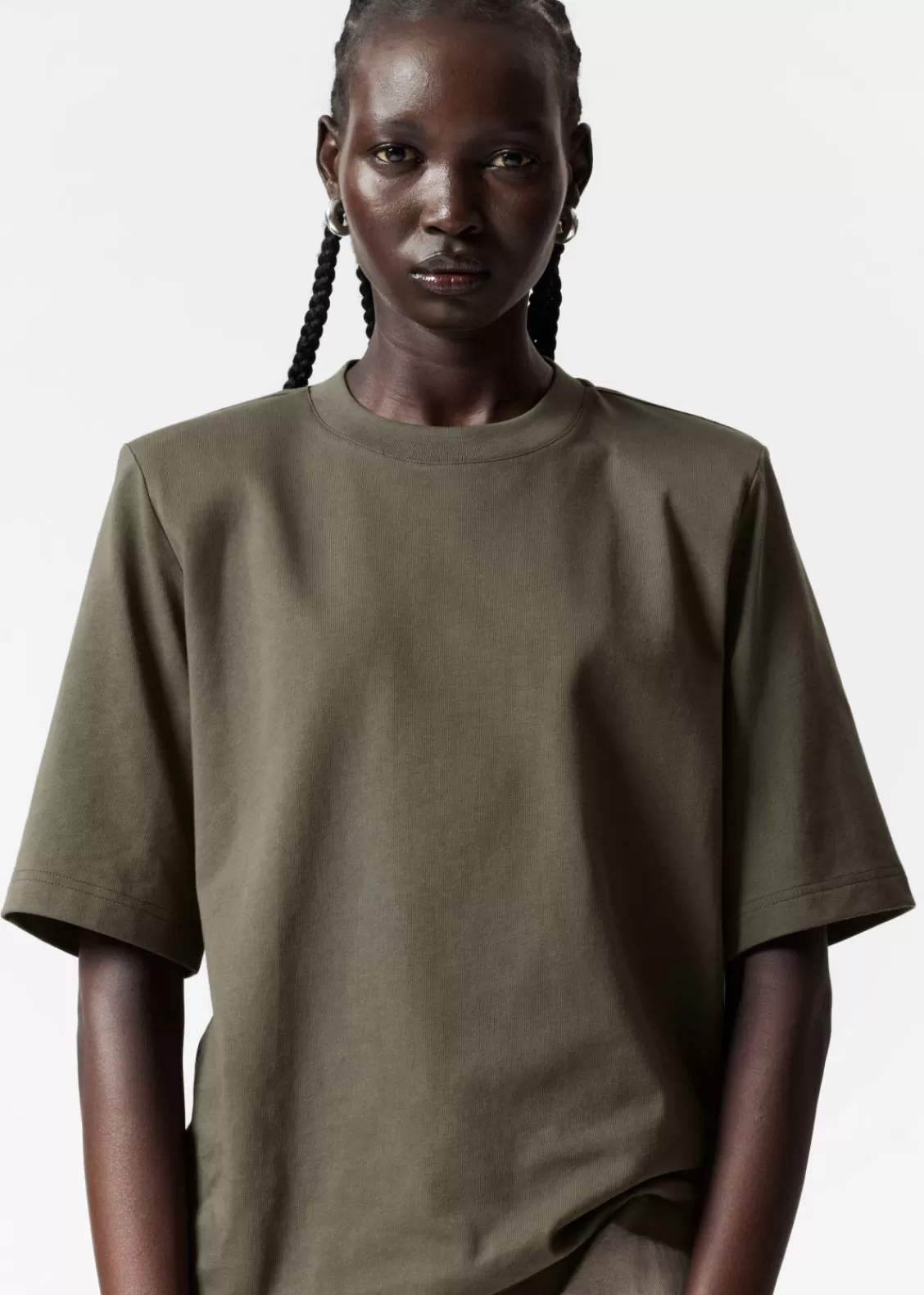 & Other Stories Tops | Padded-Shoulder Cotton T-Shirt