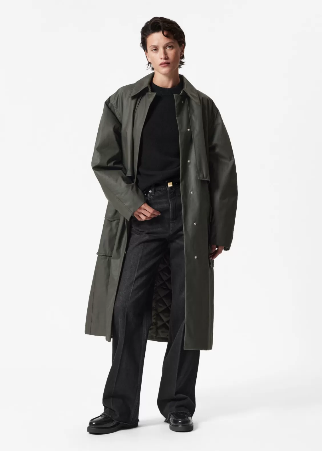 & Other Stories Outerwear | Patch-Pocket Cotton Coat Green