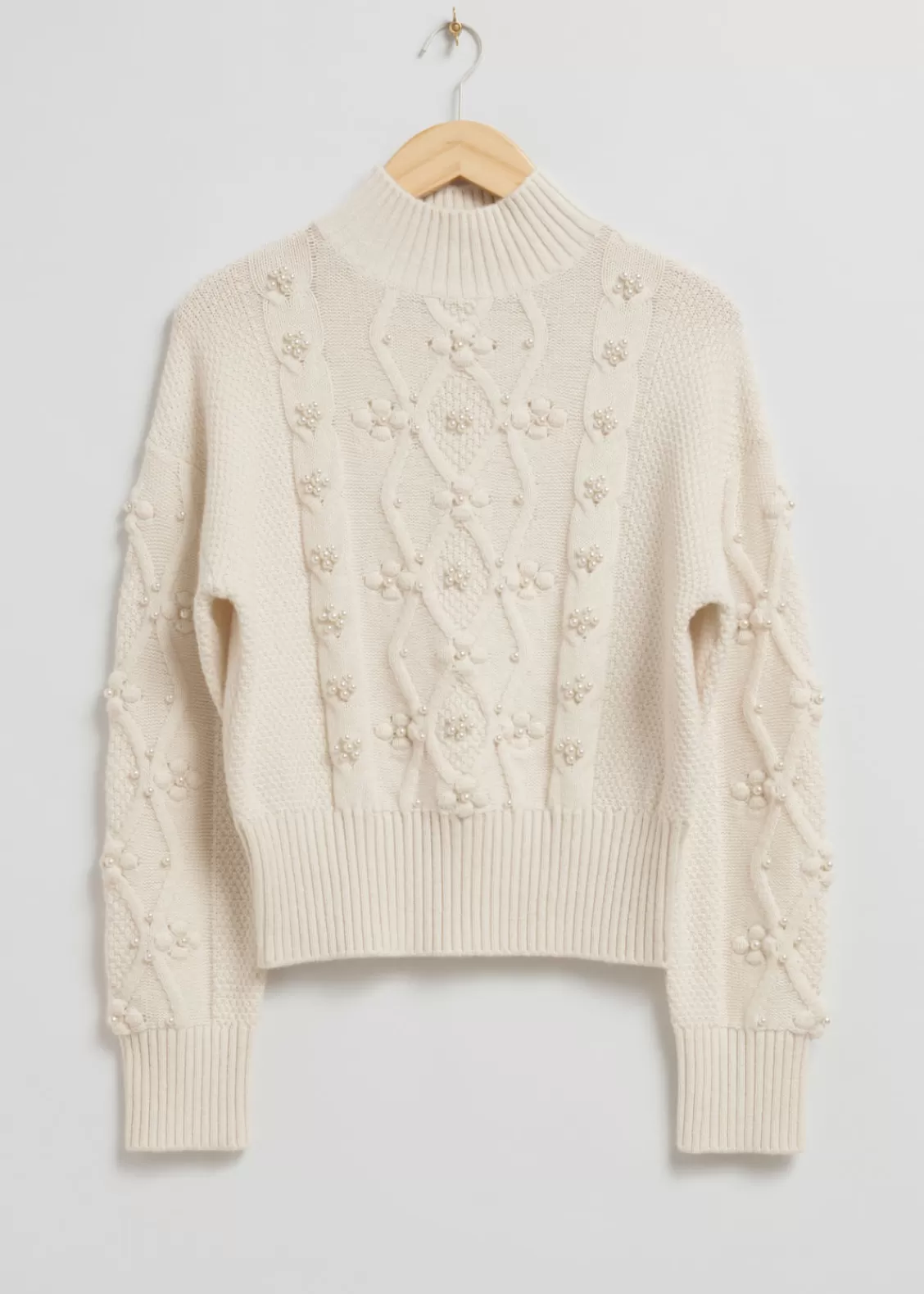 & Other Stories Sweaters & Knits | Pearl Bead Cable Knit Sweater Cream