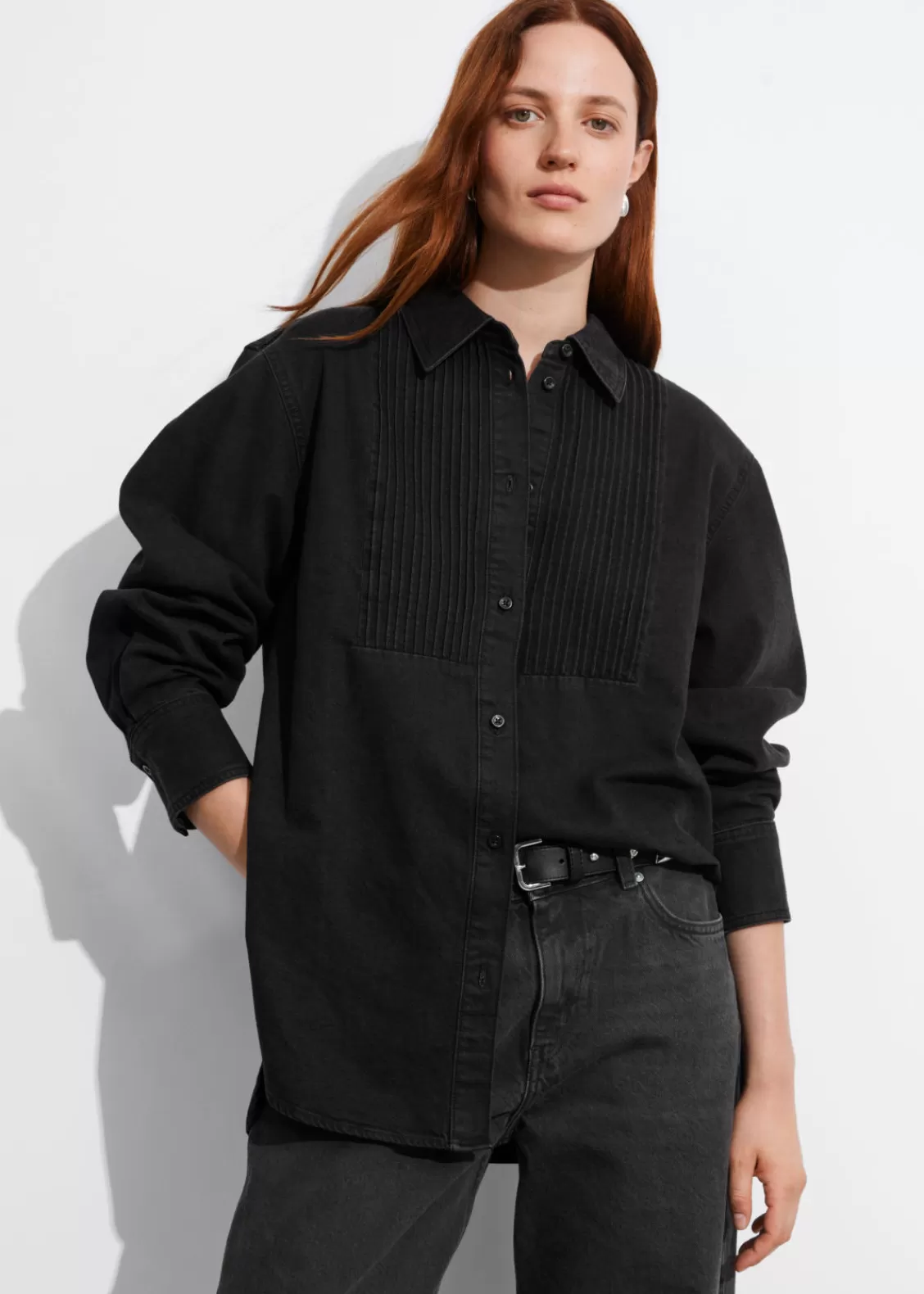 & Other Stories Blouses & Shirts | Pleated Denim Shirt Black