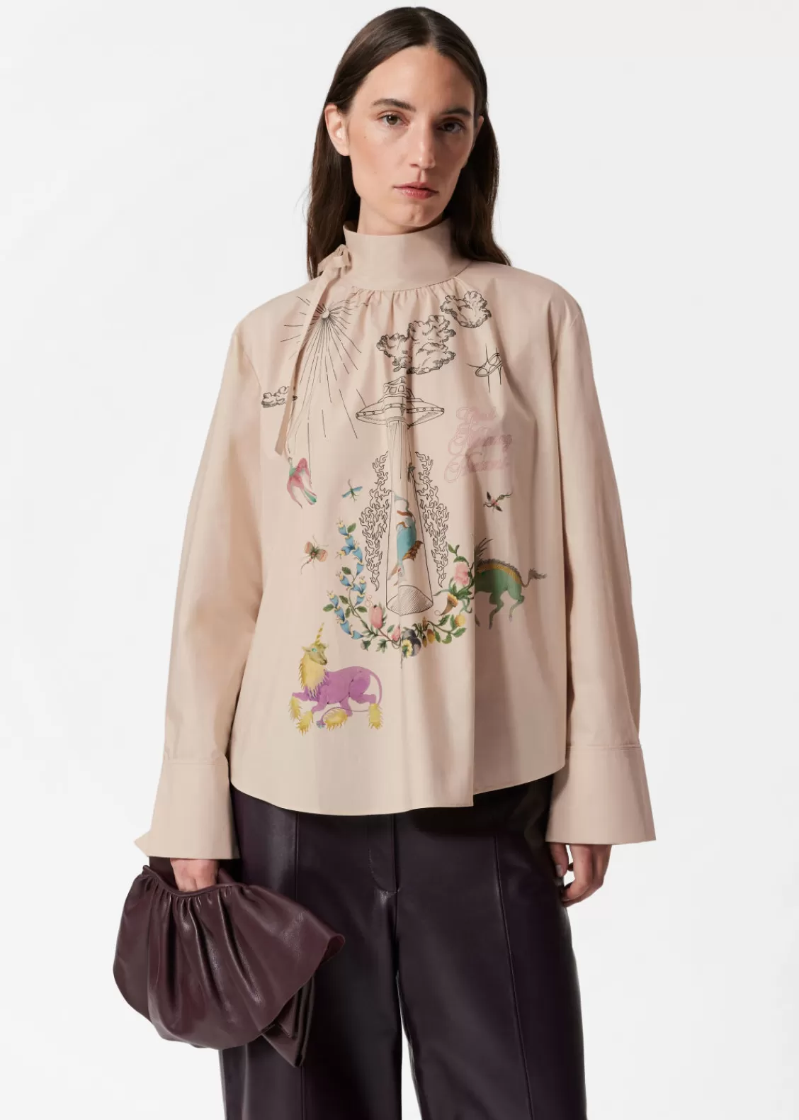 & Other Stories Blouses & Shirts | Printed Bow-Detailed Blouse Beige