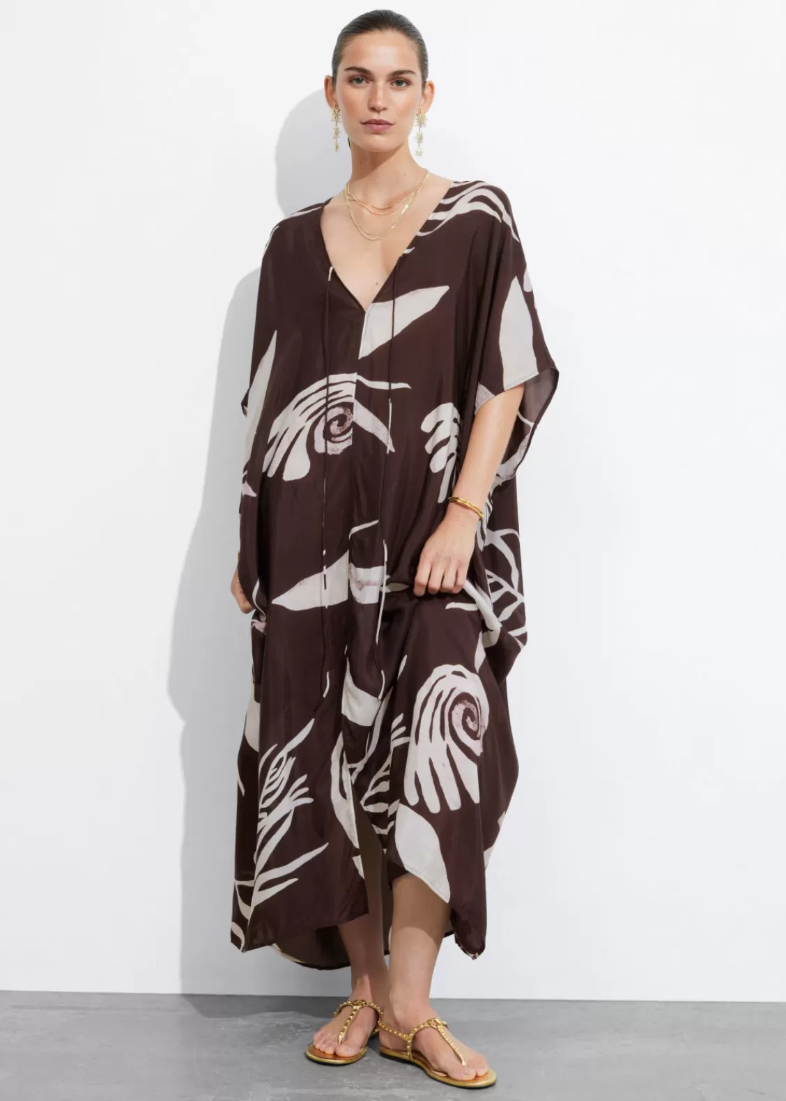 & Other Stories Dresses | Printed Throw-On Midi Dress Brown Print