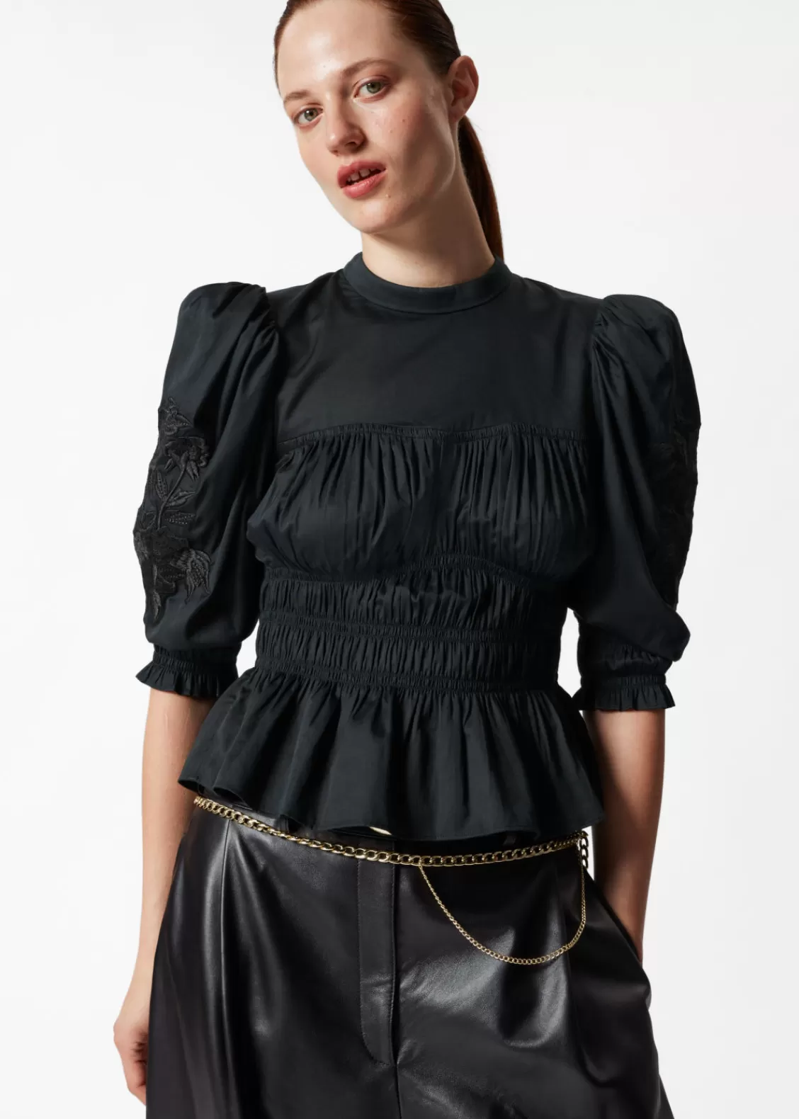 & Other Stories Blouses & Shirts | Puff Sleeve Peplum Blouse Black