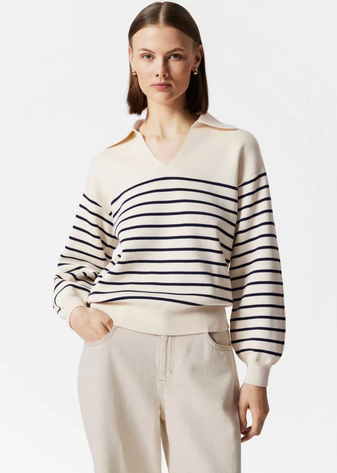 & Other Stories Sweaters & Knits | Relaxed Collared Sweater White Stripes