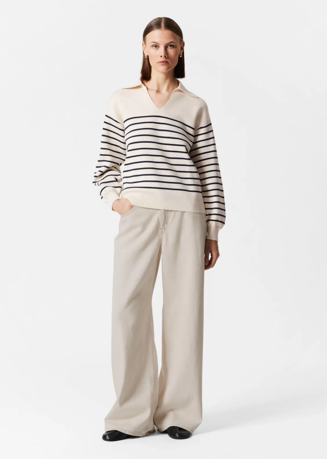 & Other Stories Sweaters & Knits | Relaxed Collared Sweater White Stripes