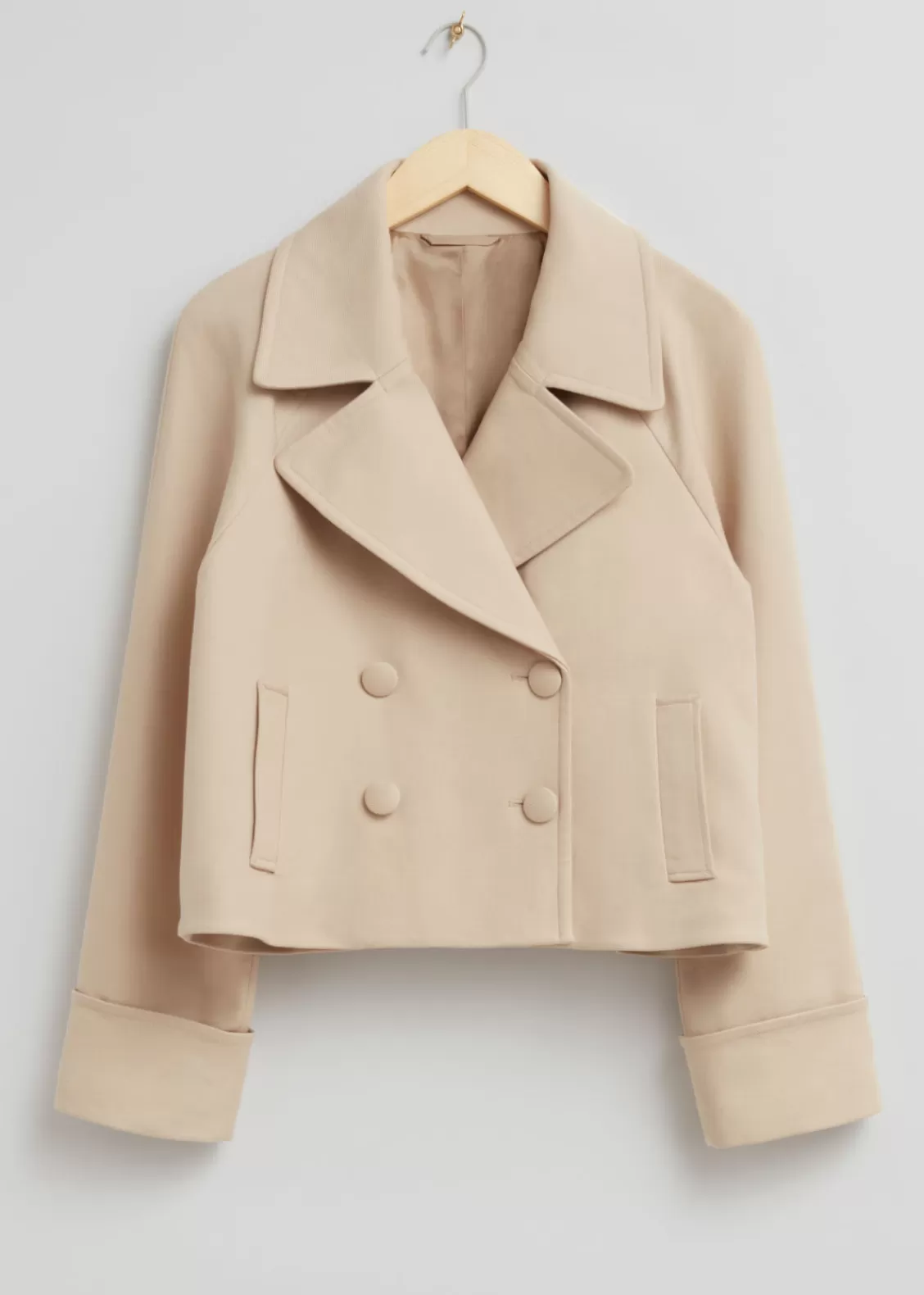 & Other Stories Outerwear | Relaxed Cropped Pea Coat Light Beige