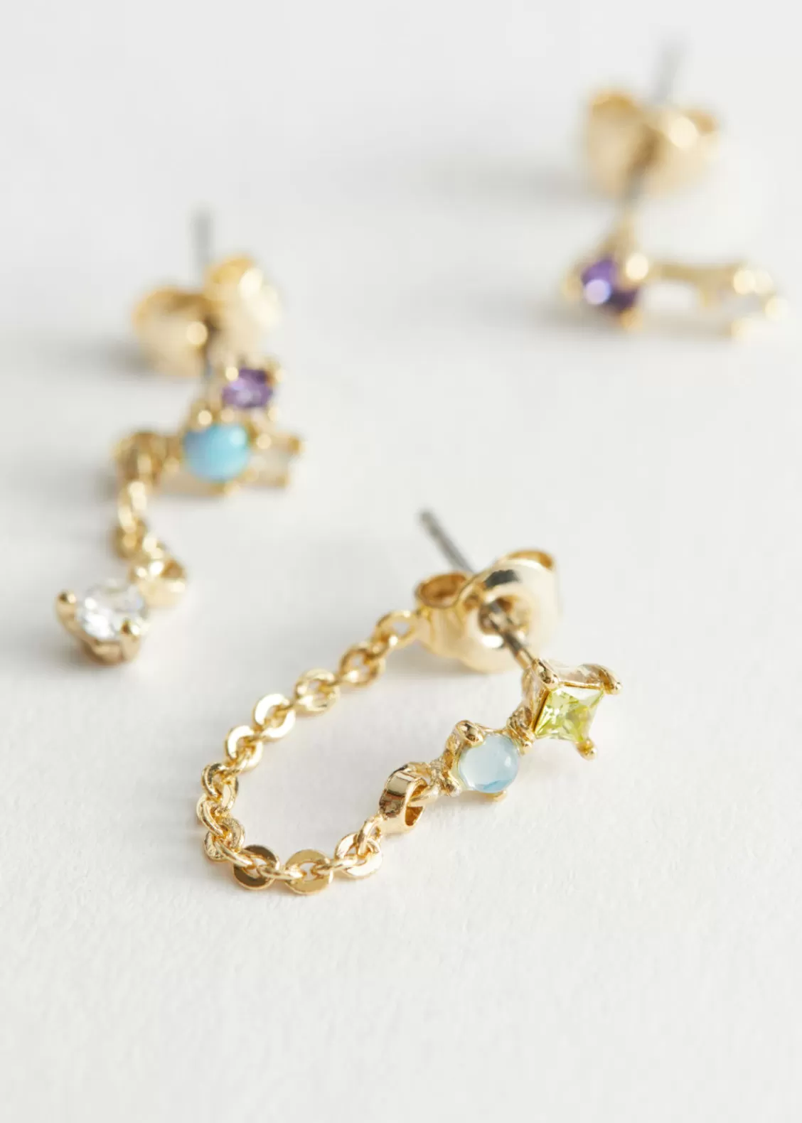 & Other Stories Earrings | Rhinestone Chain Drop Earrings Gold-colored