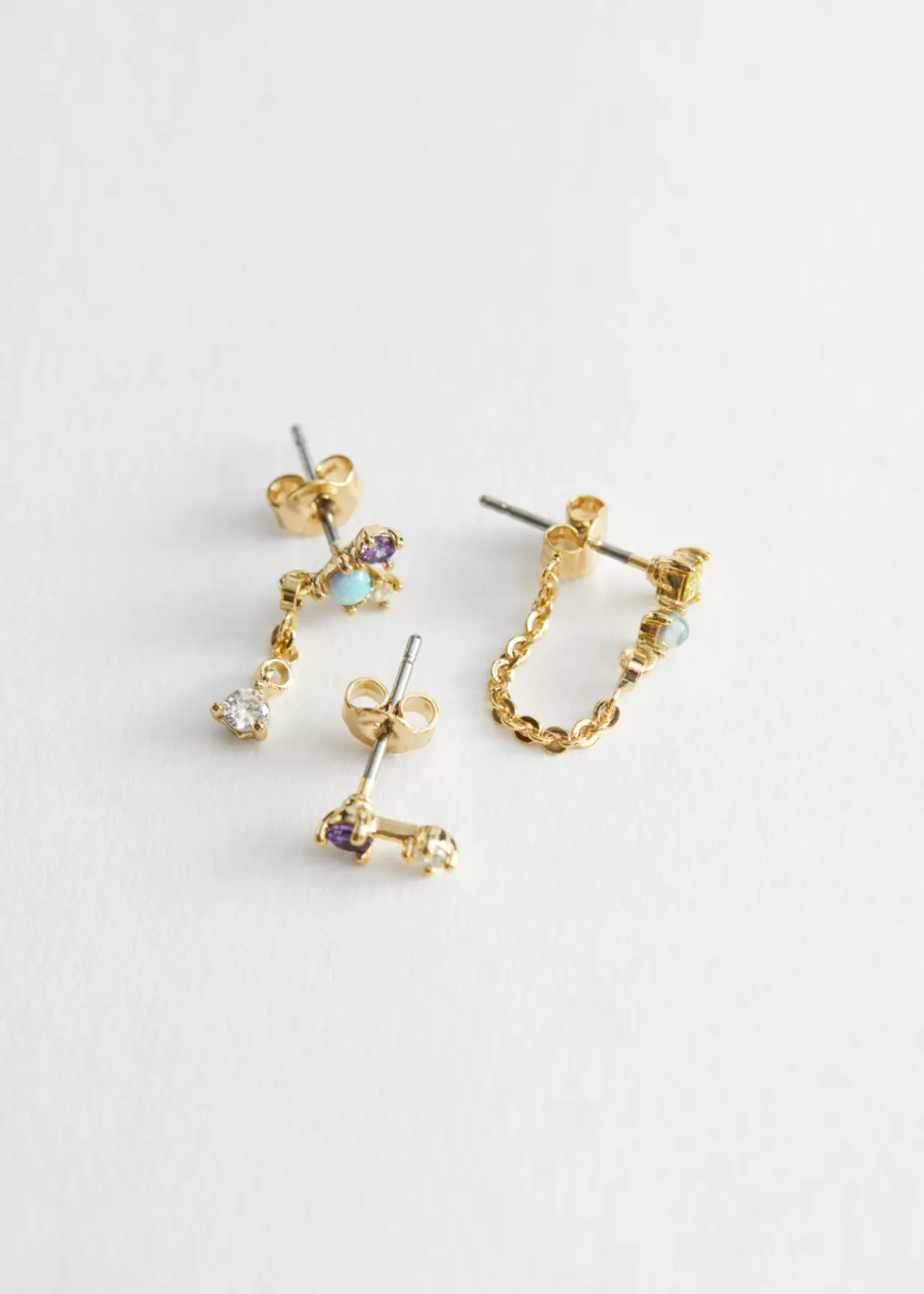 & Other Stories Earrings | Rhinestone Chain Drop Earrings Gold-colored