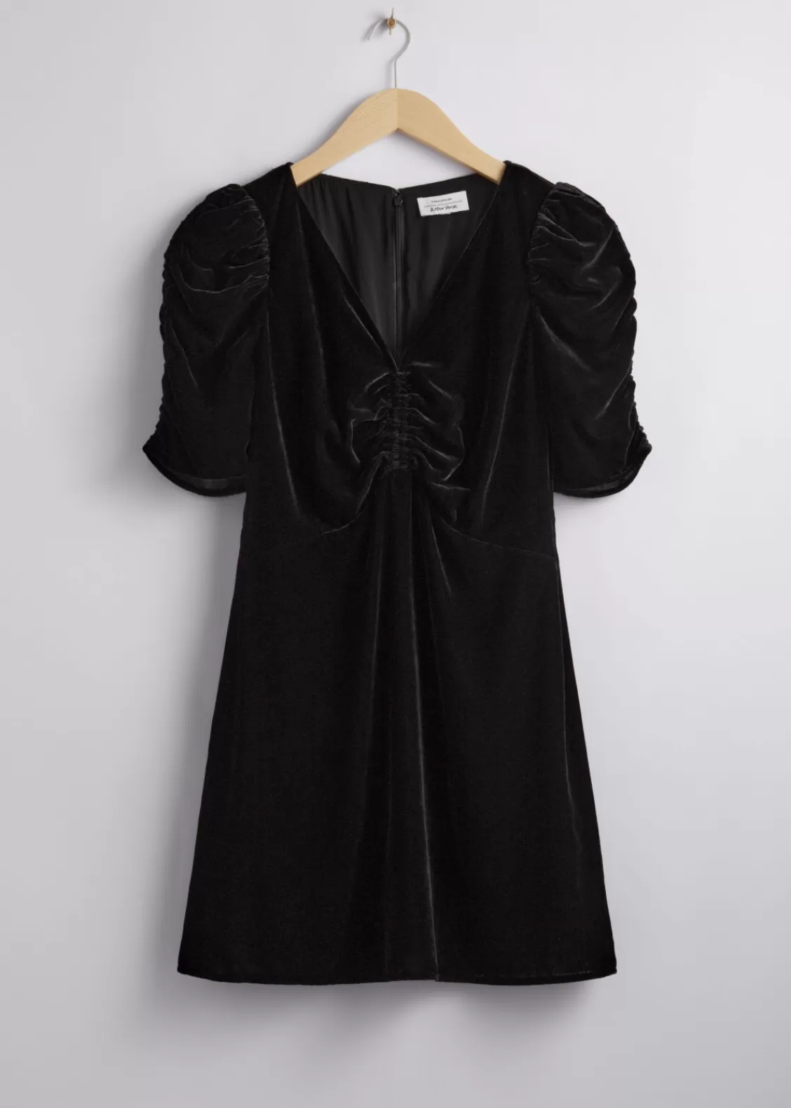 & Other Stories Dresses | Ruched Velvet Mini Dress Black