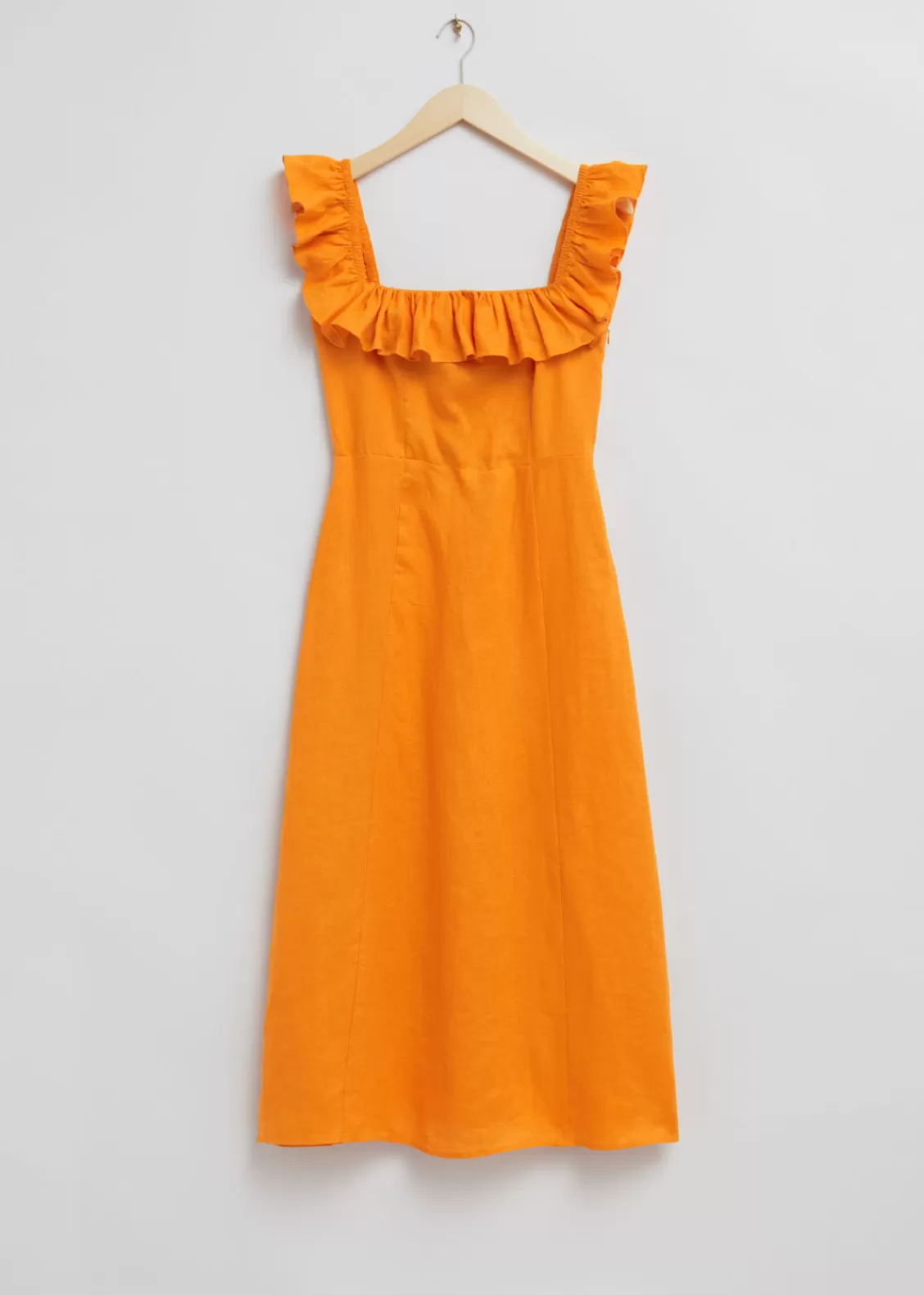 & Other Stories Dresses | Ruffle Neck Linen Midi Dress Orange