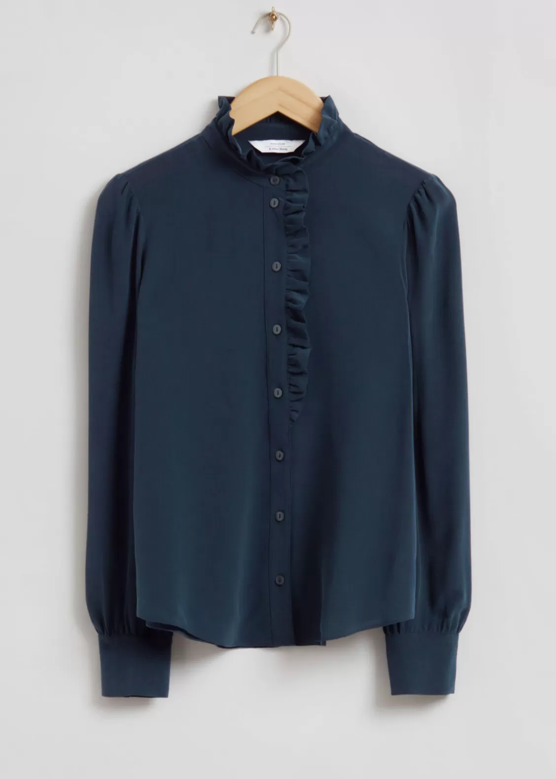 & Other Stories Blouses & Shirts | Ruffled Mulberry Silk Blouse Navy Blue