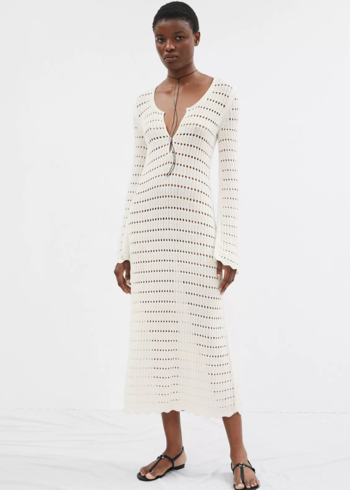 & Other Stories Dresses | Sweaters & Knits | Scalloped Knit Midi Dress White