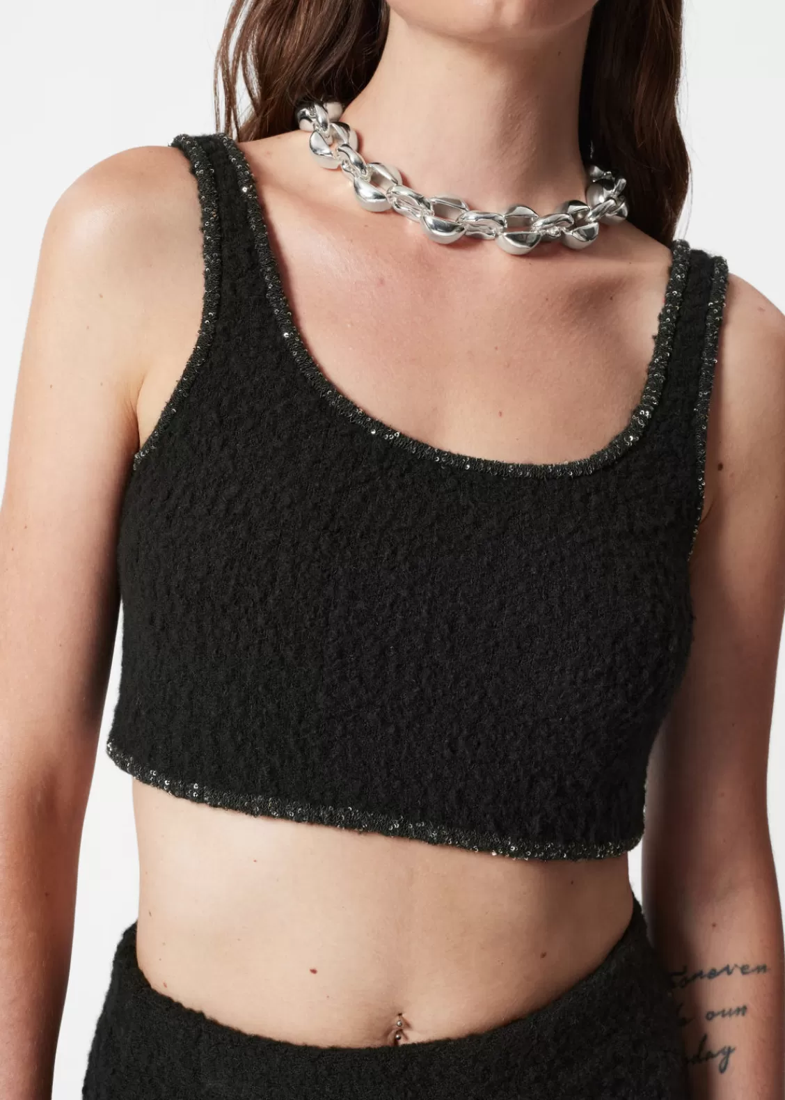 & Other Stories Sets & Suits | Tops | Sequin-Trimmed Bouclé Bralette Top Black