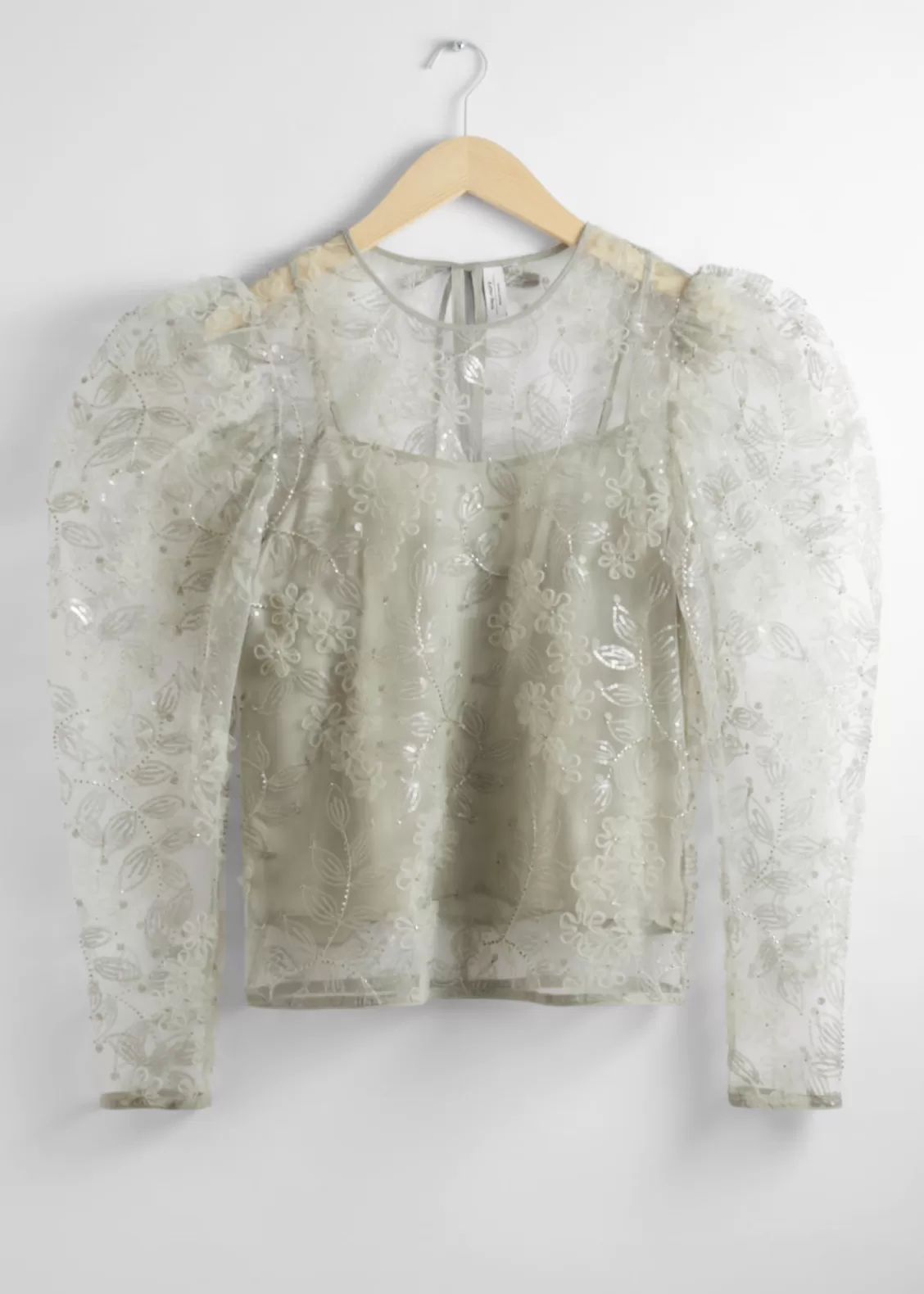 & Other Stories Blouses & Shirts | Sheer Embroidered Organza Blouse Light Green