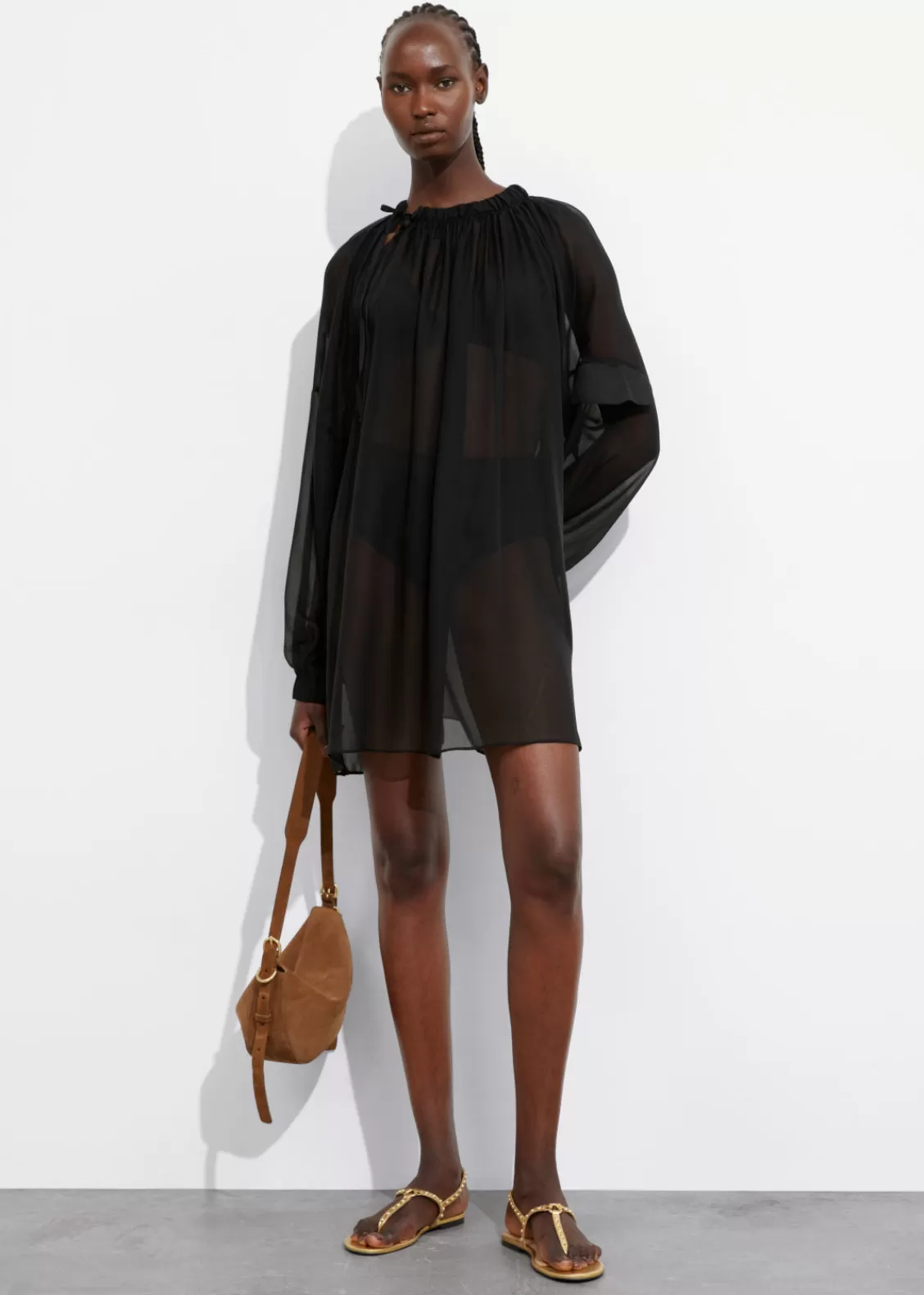 & Other Stories Dresses | Sheer Mini Dress Black