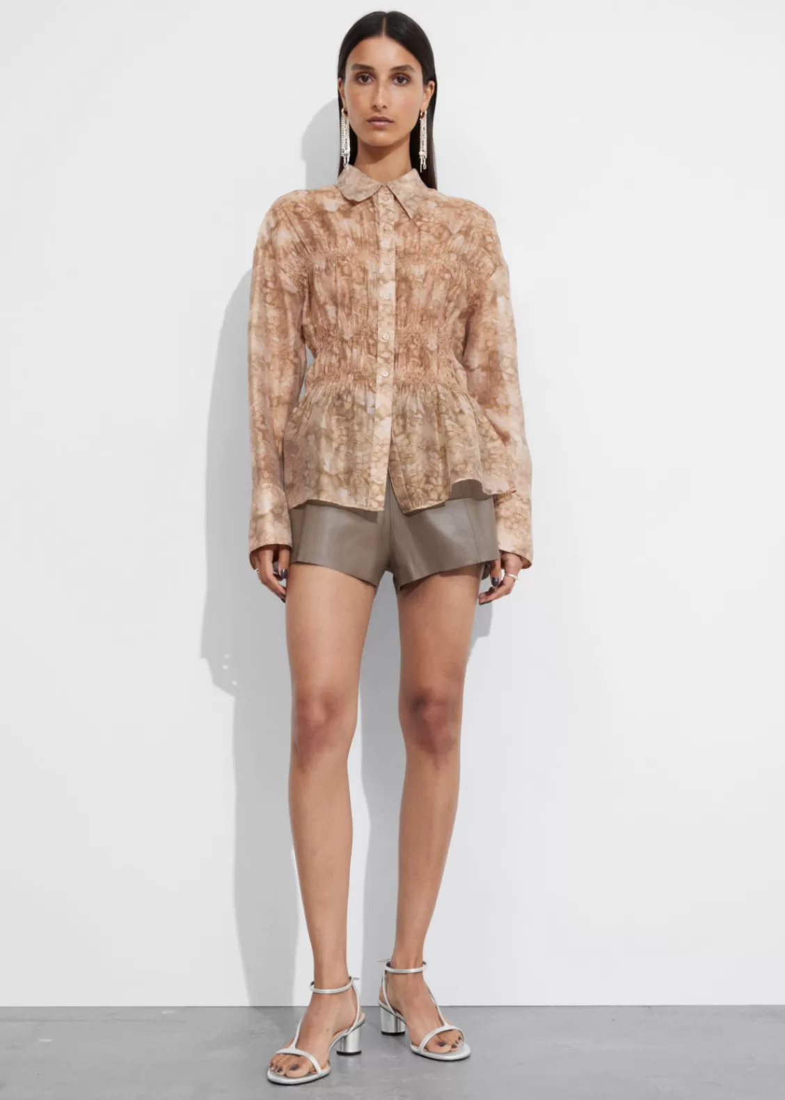 & Other Stories Blouses & Shirts | Sheer Peplum Blouse Terracotta Print