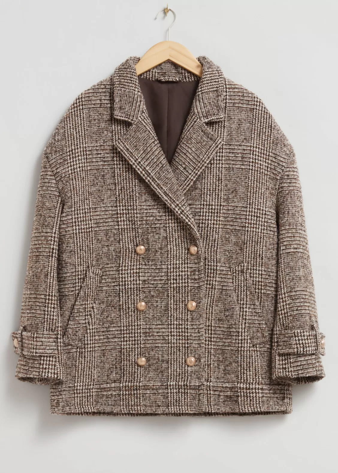 & Other Stories Outerwear | Short Oversized Peacoat Beige Tweed