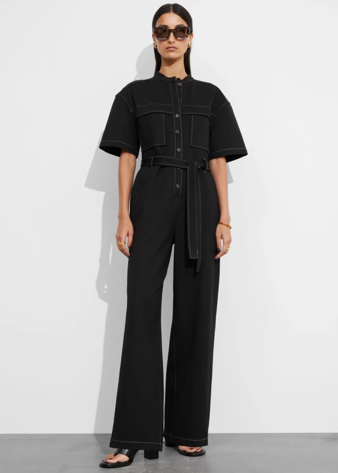 & Other Stories Jumpsuits | Pants | Short-Sleeve Utility Jumpsuit Black