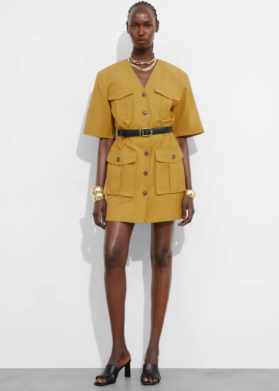 & Other Stories Dresses | Short-Sleeve Utility Mini Dress Mustard