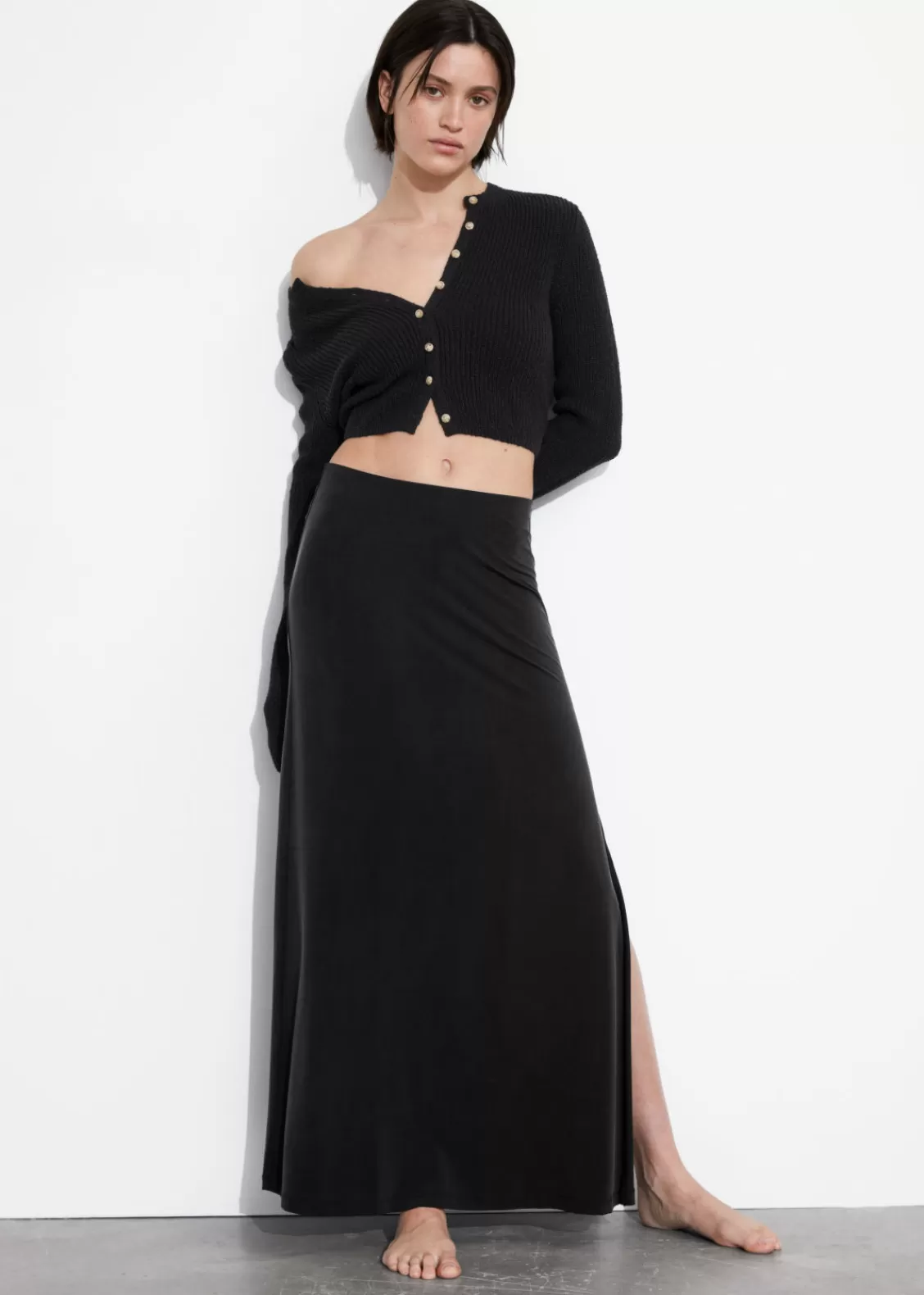 & Other Stories Skirts | Side-Slit Midi Skirt Black