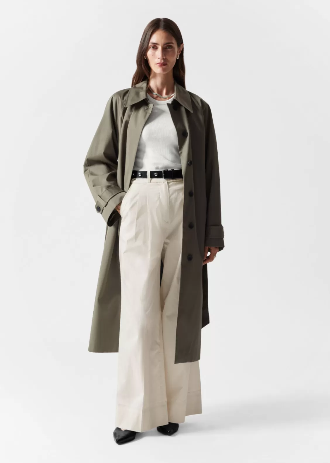 & Other Stories Outerwear | Single-Breasted Trench Coat Khaki