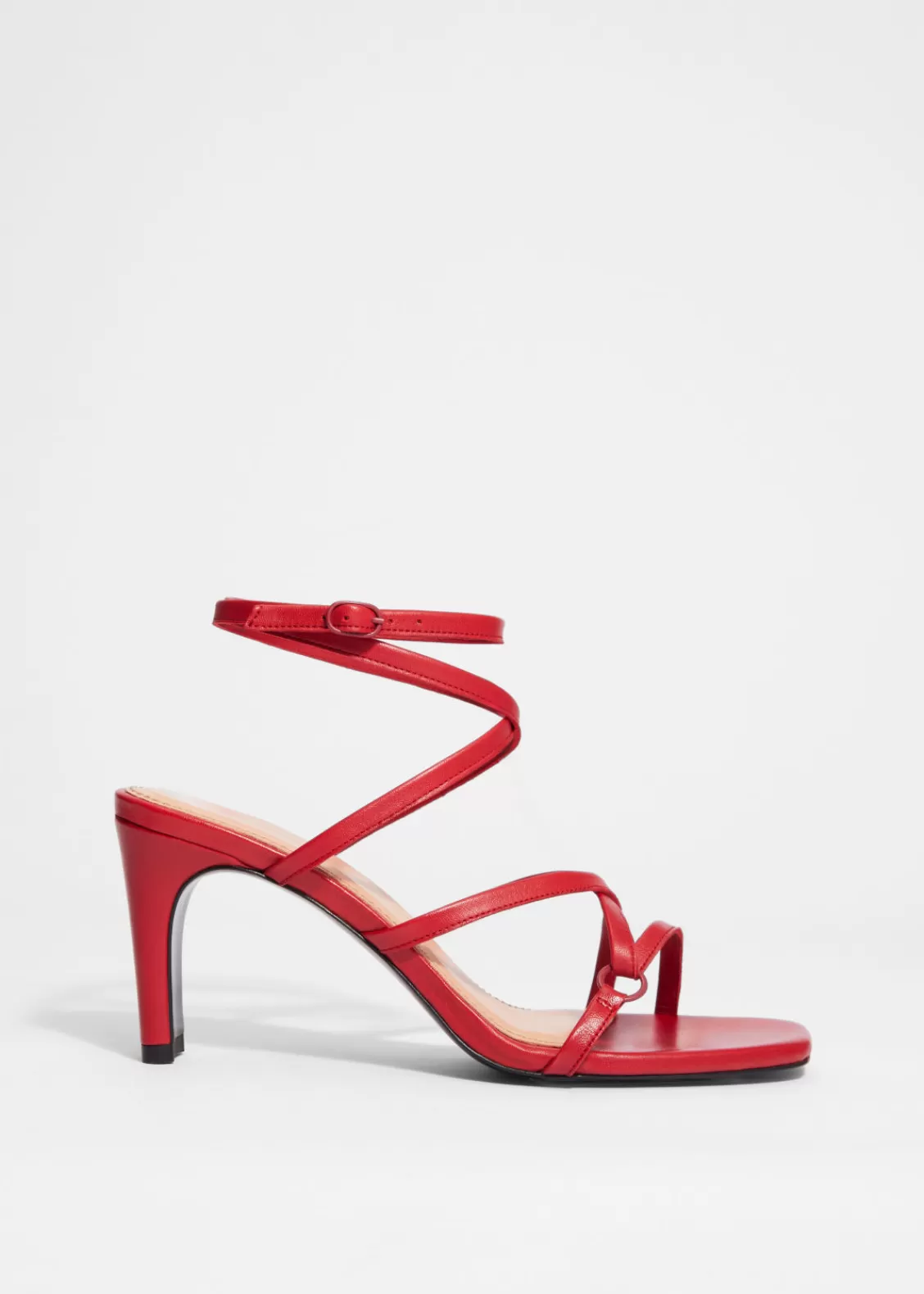 & Other Stories Heels | Sandals | Sleek Leather Sandals Ruby Red