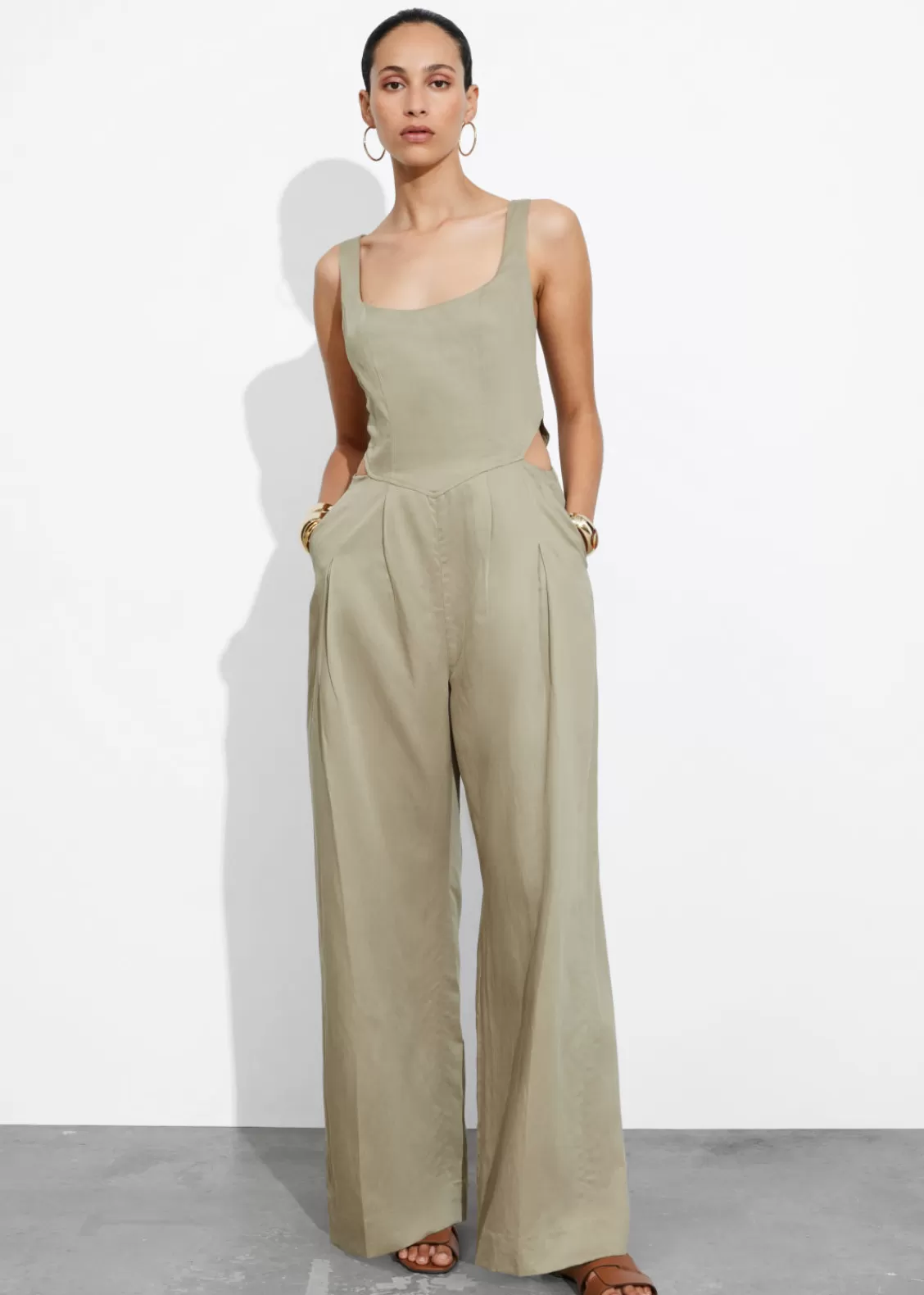 & Other Stories Jumpsuits | Sleeveless Cut-Out Jumpsuit Khaki