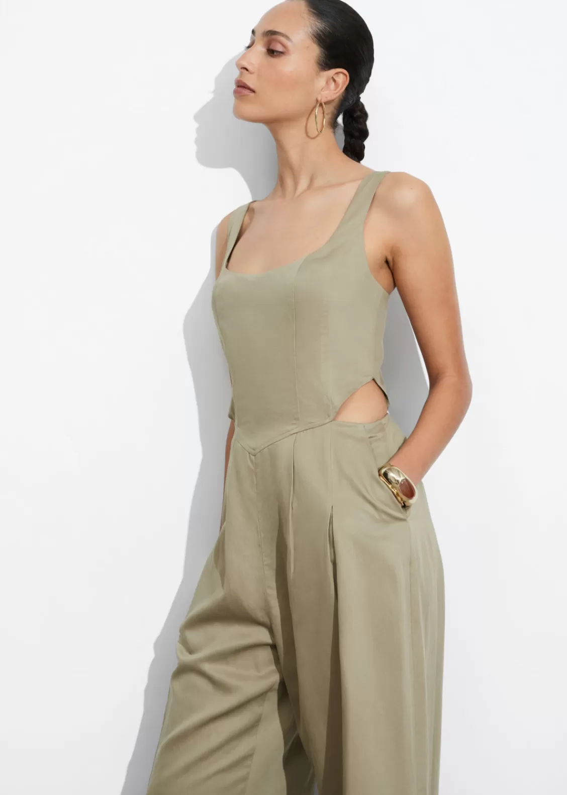 & Other Stories Jumpsuits | Sleeveless Cut-Out Jumpsuit Khaki