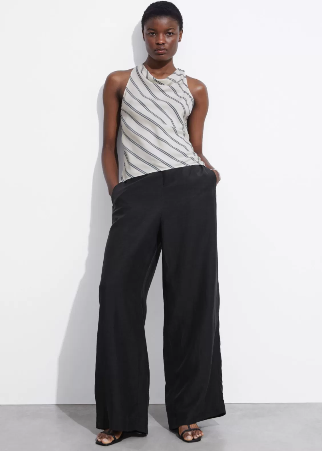 & Other Stories Tops | Slim-Fit Cowl Neck Top White/Black Striped