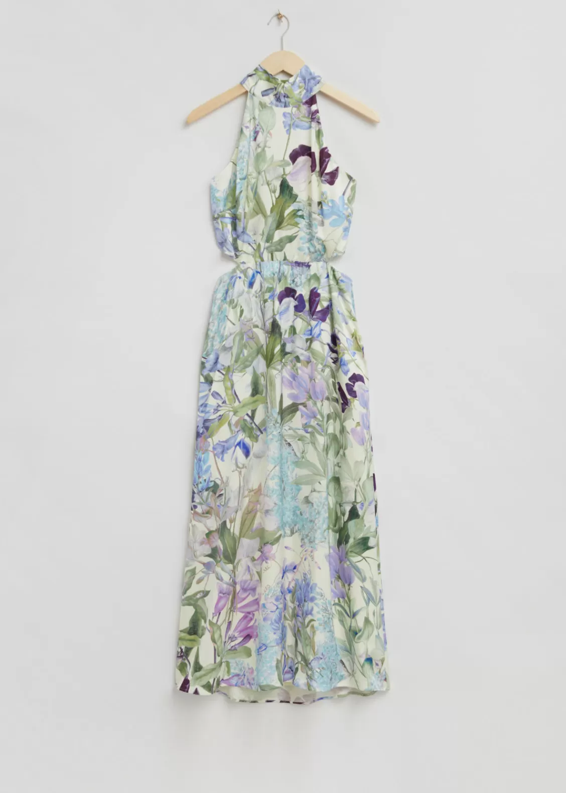 & Other Stories Dresses | Slim-Fit Halterneck Maxi Dress White/Blue Floral Print