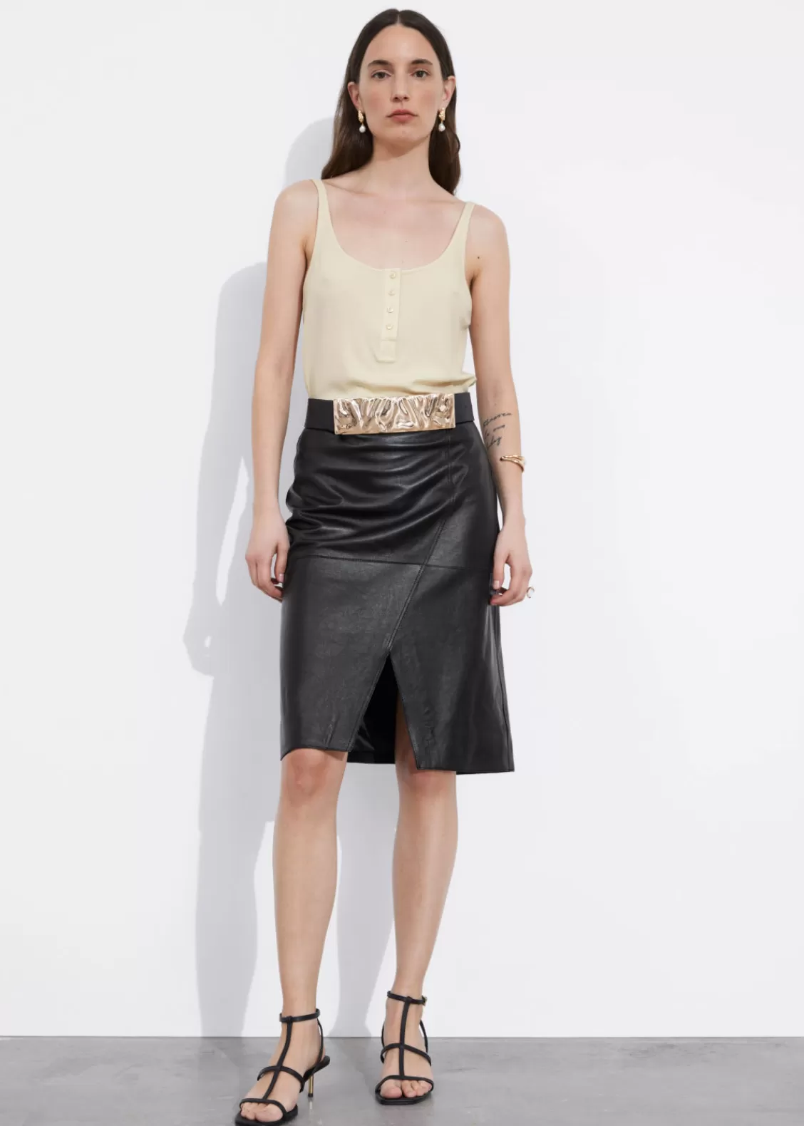 & Other Stories Skirts | Slit-Detailed Leather Mini Skirt Black