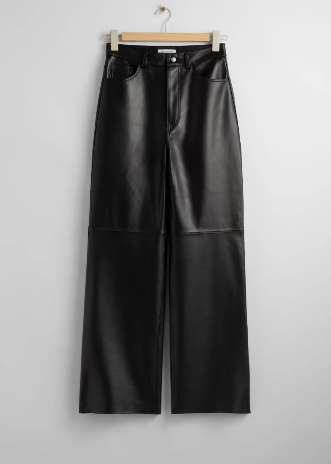 & Other Stories Pants | Straight Leather Trousers Black