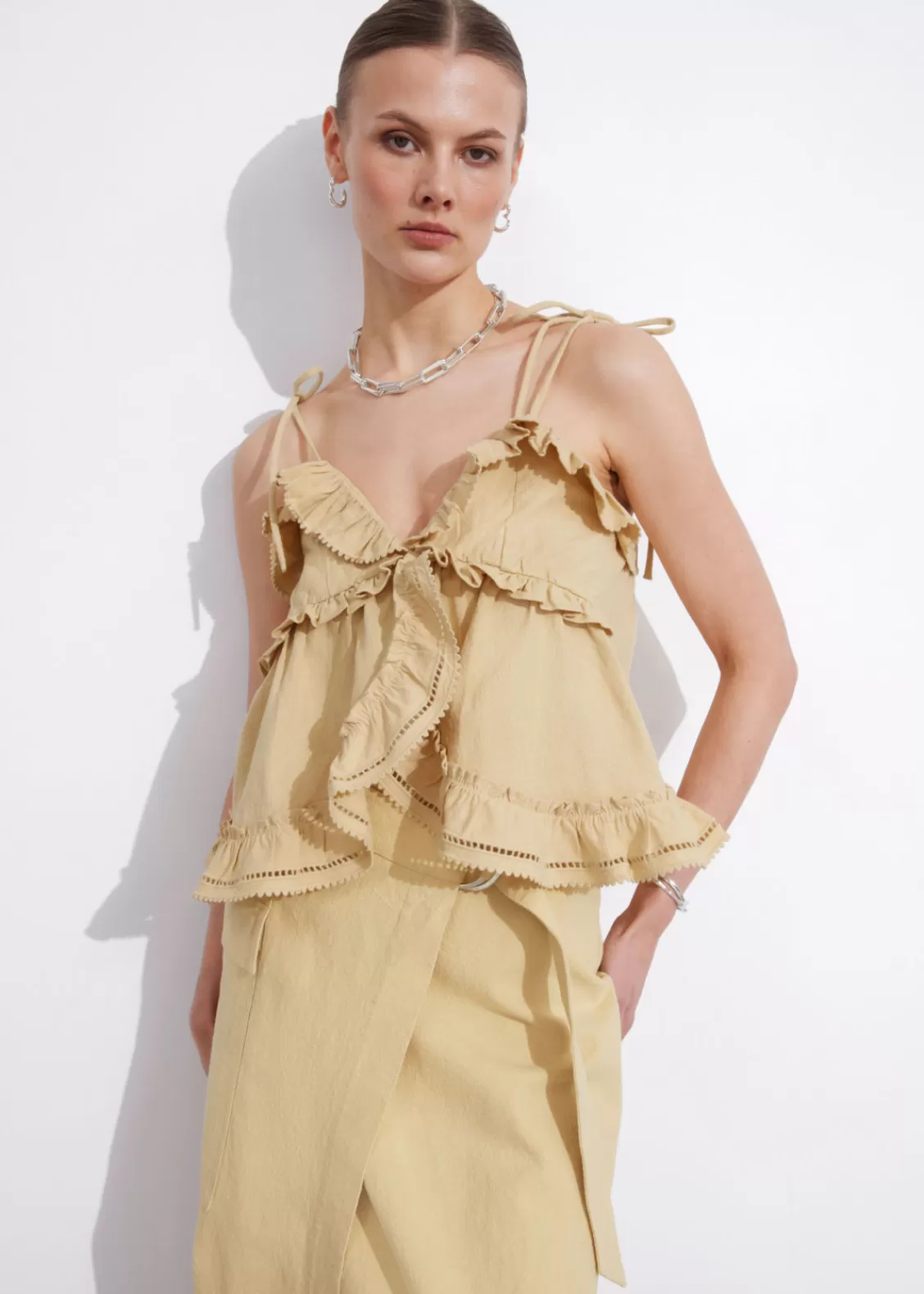 & Other Stories Tops | Strappy Bustier Frill Top Beige