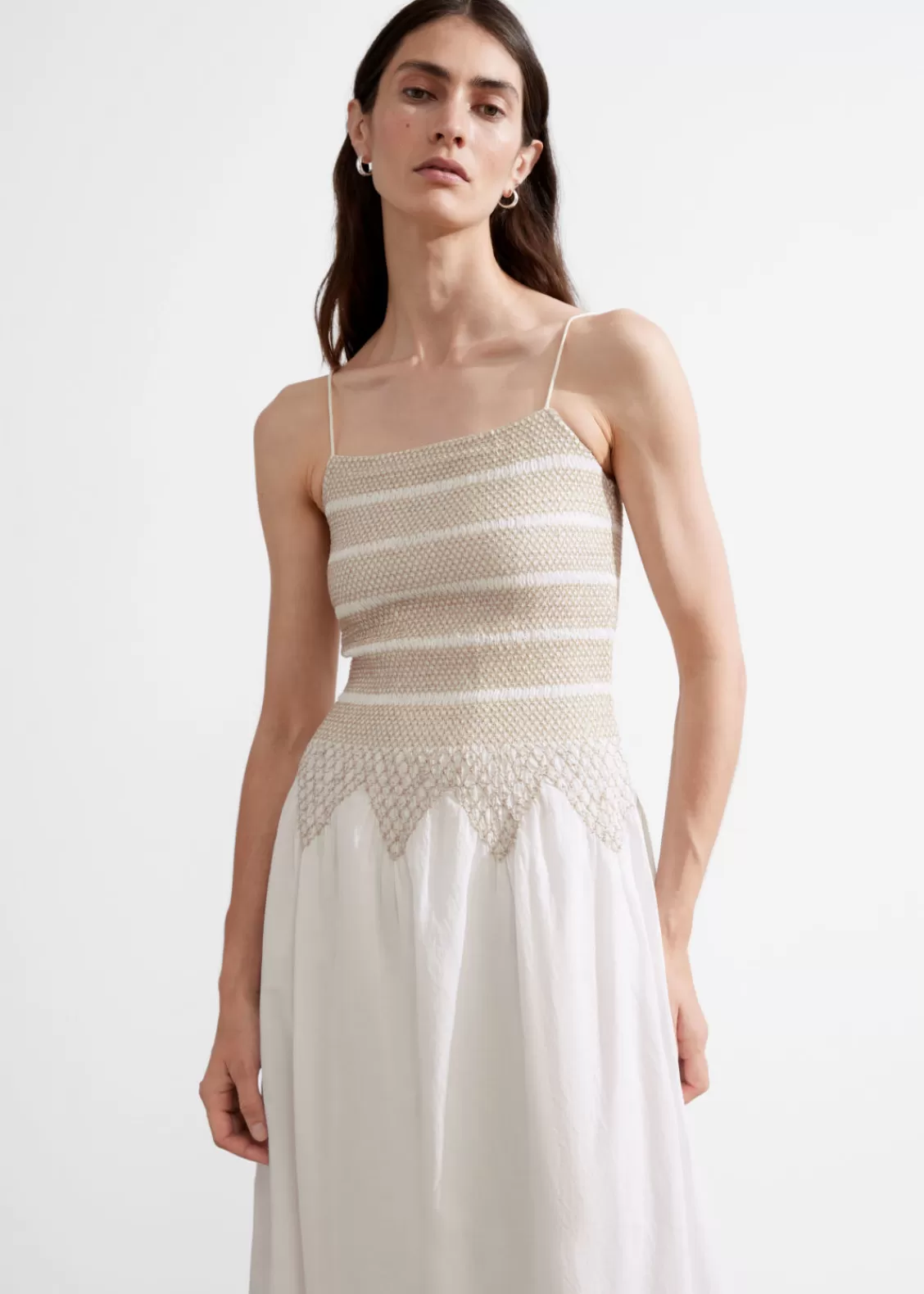 & Other Stories Dresses | Strappy Smocked Midi Dress White/Beige