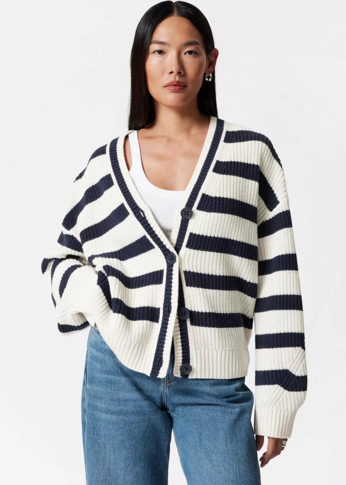 & Other Stories Sweaters & Knits | Striped Knit Cardigan Navy/White