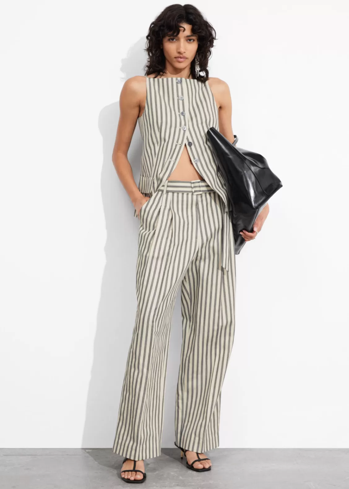 & Other Stories Sets & Suits | Pants | Striped Tailored Trousers Beige/Black Stripes