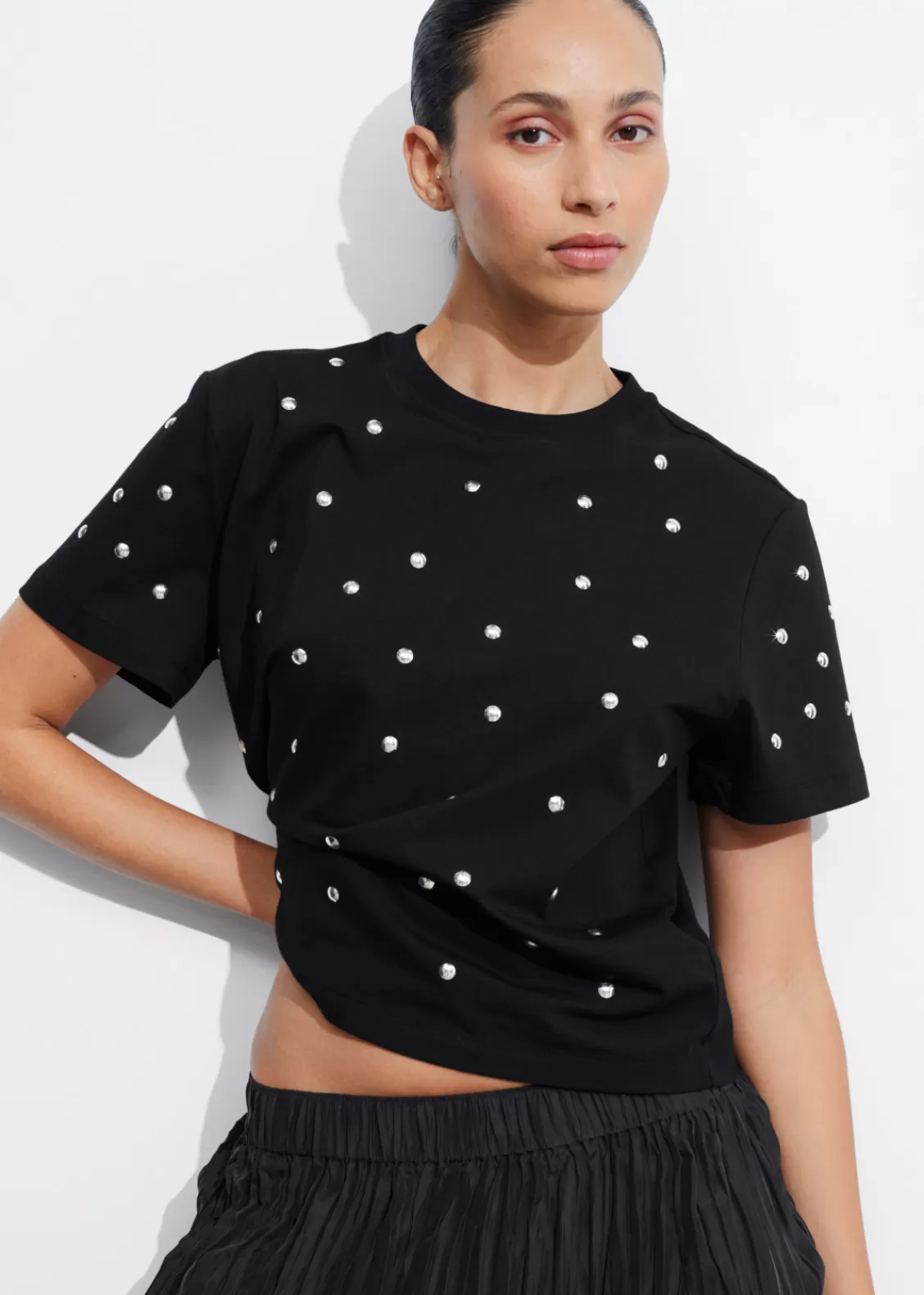 & Other Stories Tops | Studded T-Shirt Black