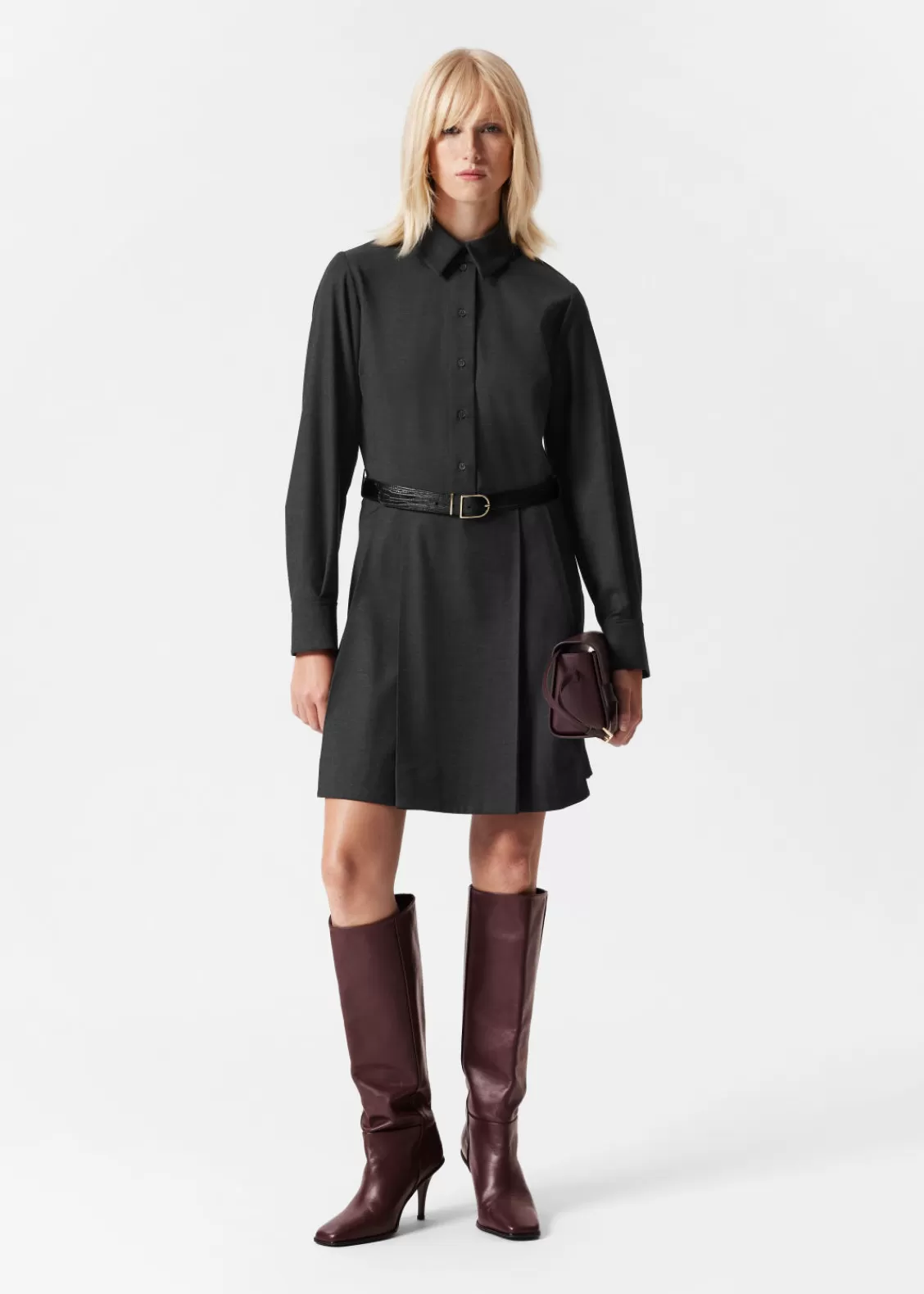 & Other Stories Dresses | Tailored Shirt Mini Dress Dark Grey