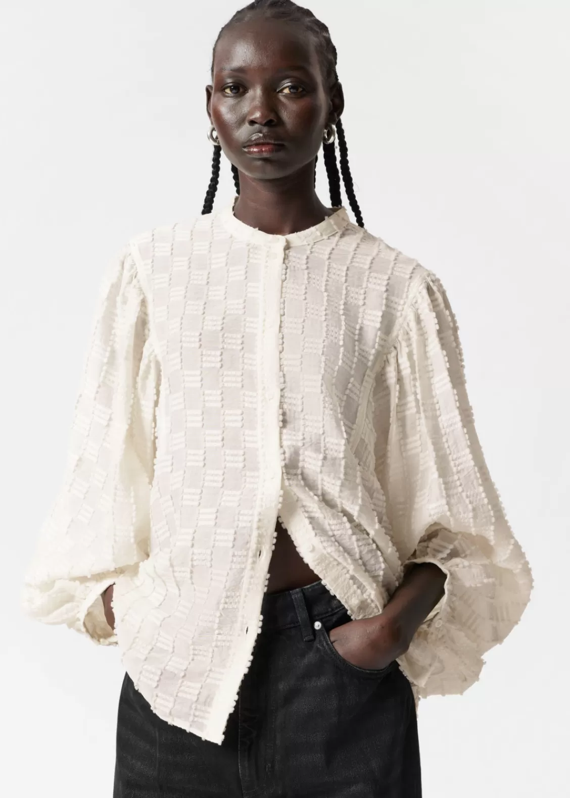 & Other Stories Blouses & Shirts | Textured Voluminous Sleeve Blouse White