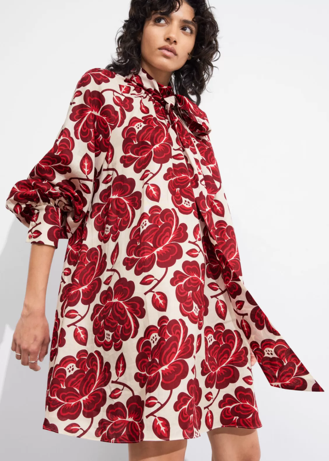 & Other Stories Dresses | Tie-Neck Mini Dress Red Florals