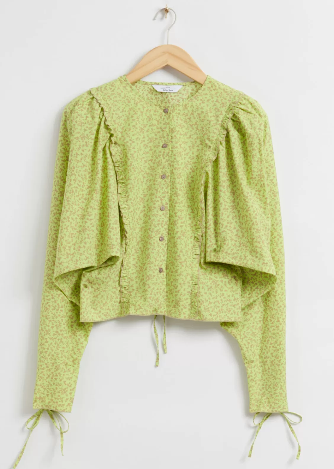 & Other Stories Blouses & Shirts | Voluminous Sleeve Frilled Blouse Green All Over Print