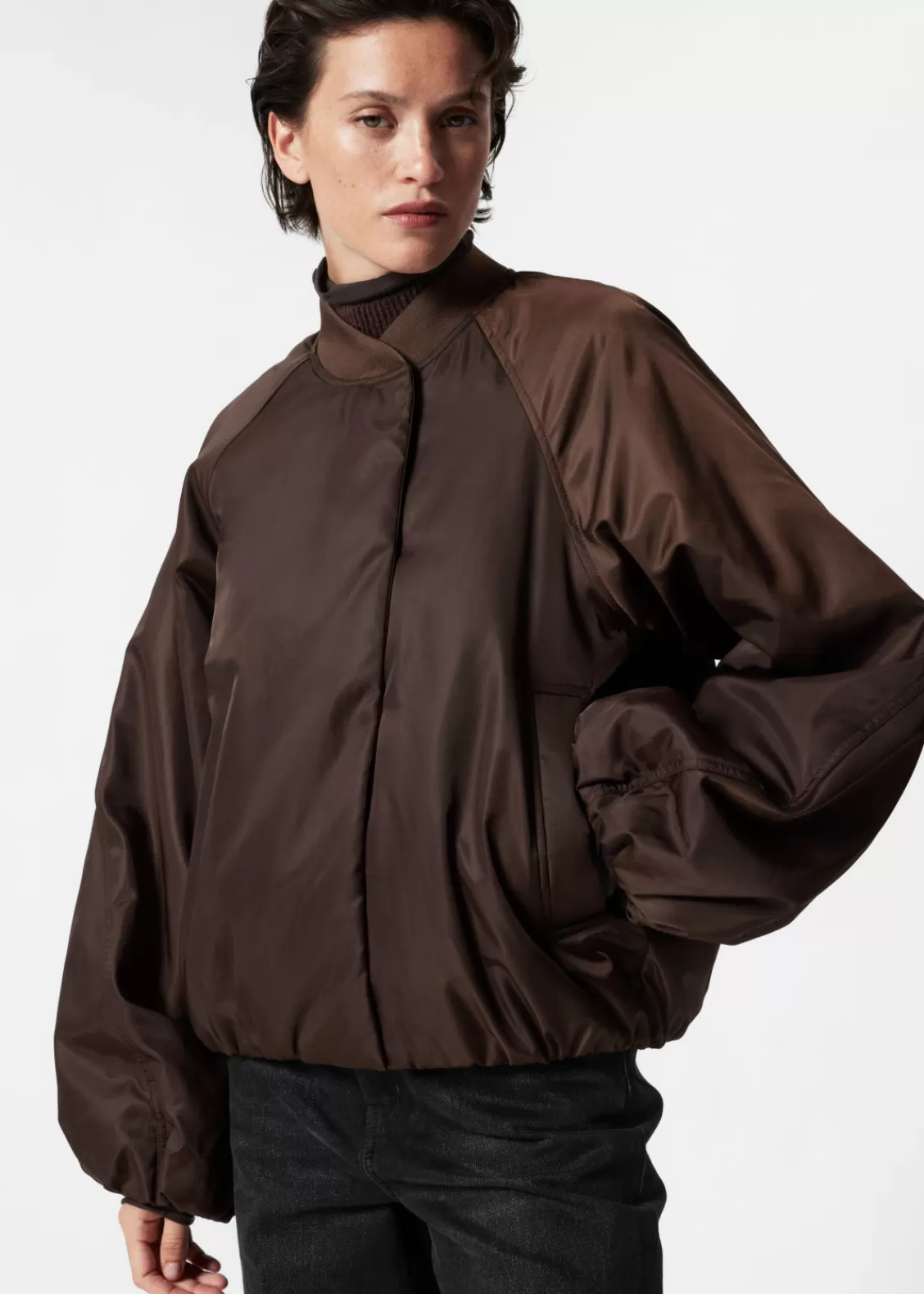 & Other Stories Outerwear | Voluminous-Sleeve Bomber Jacket Dark Brown