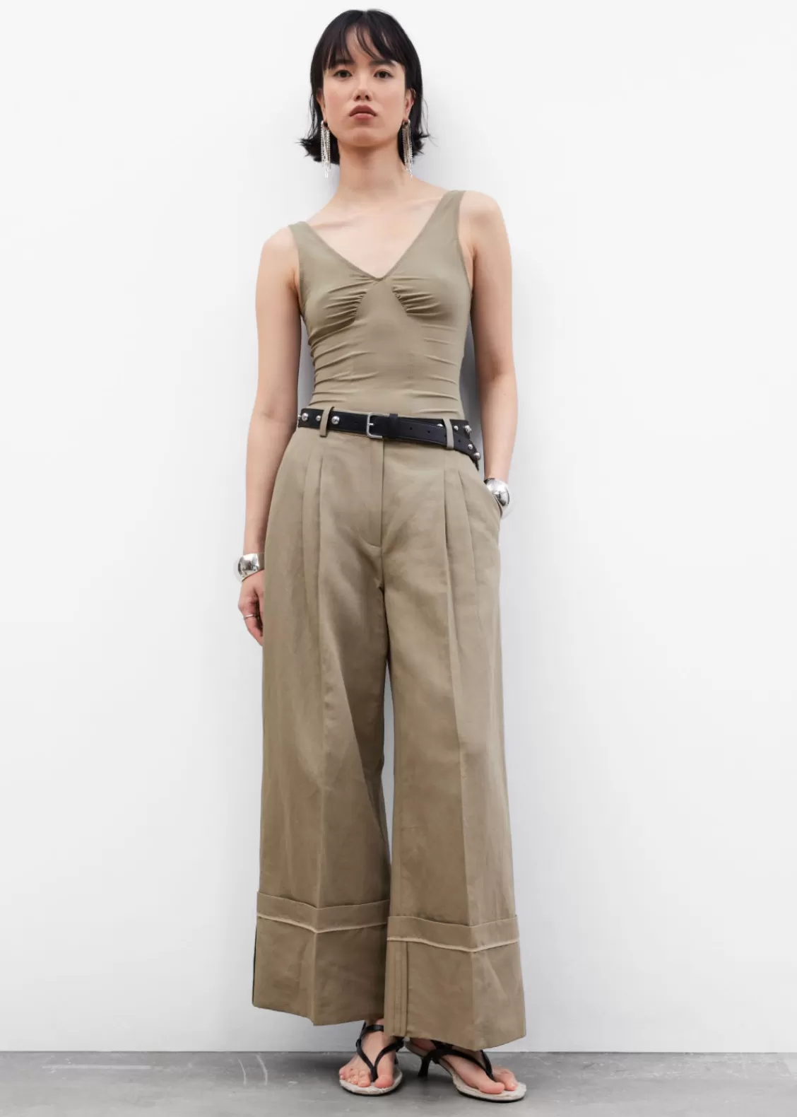 & Other Stories Pants | Wide Fold-Up Cuff Trousers Mole