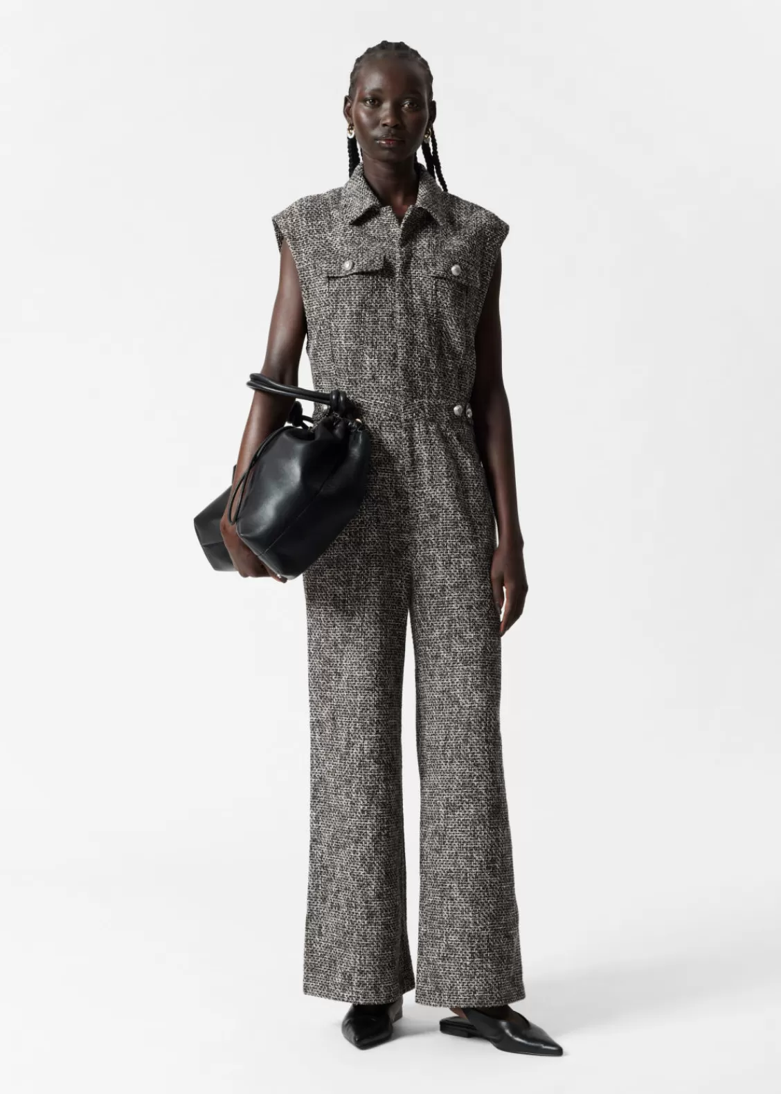 & Other Stories Jumpsuits | Pants | Wide Sleeveless Tweed Jumpsuit Black Tweed