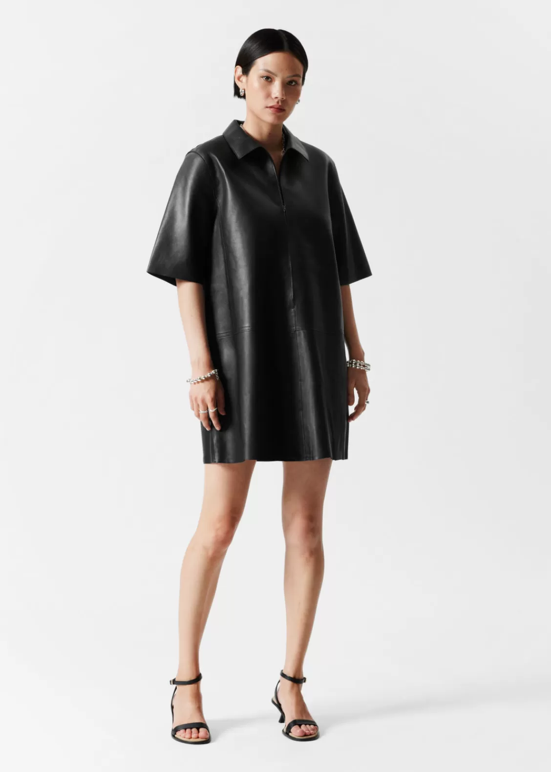 & Other Stories Dresses | Zip-Detailed Leather Mini Dress Black